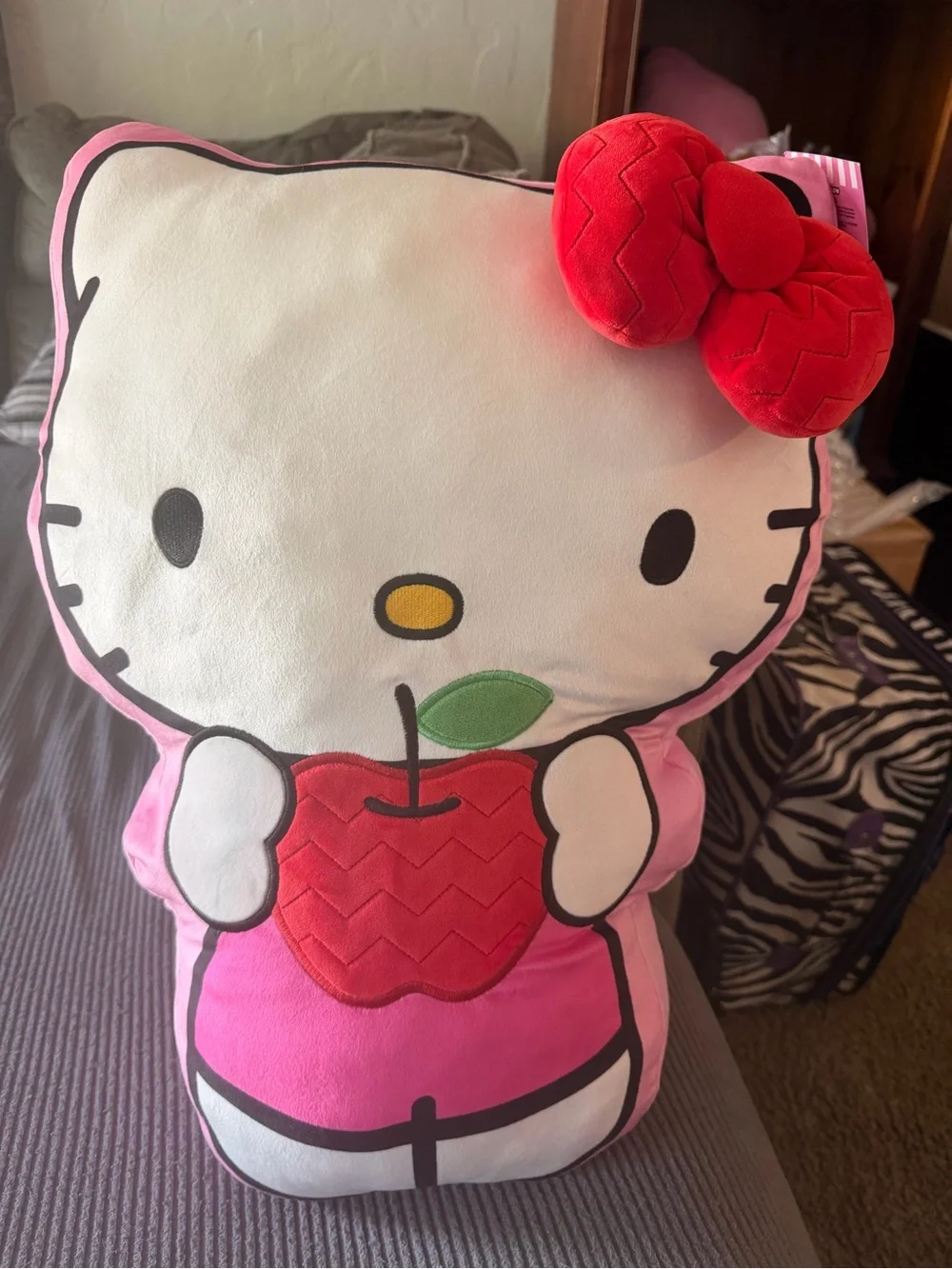 Hello Kitty Pink White Red Plush Pillow with Apple